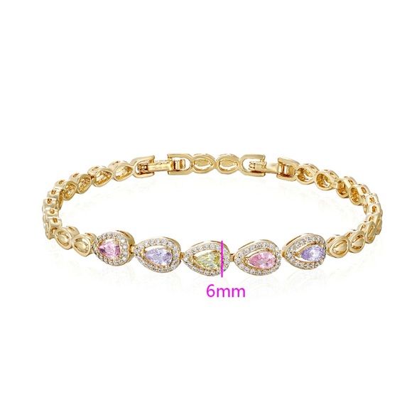 Teardrop Bracelet 14K Gold Plated Colorful Real Zirconia Dainty Jewelry - Picture 7 of 11
